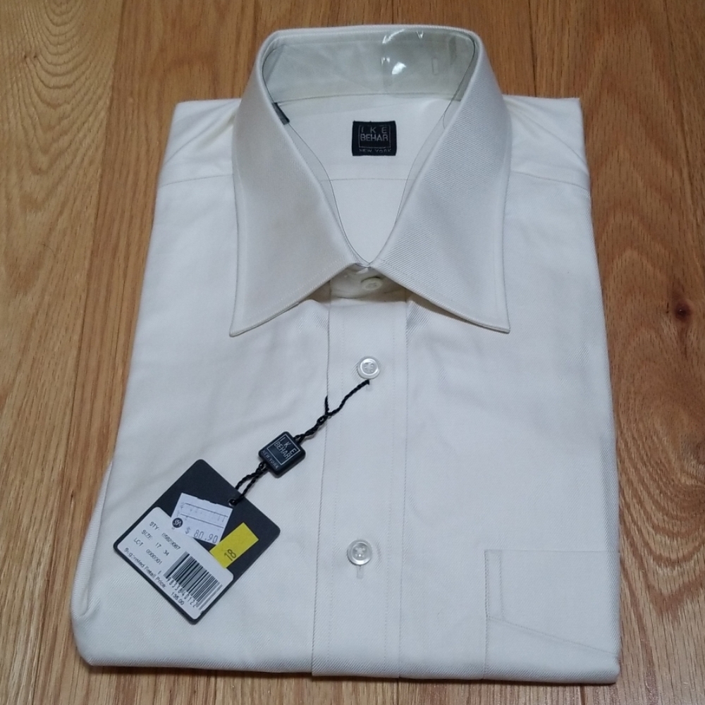 IKE BEHAR NWT 17 34 Cotton Dress Shirt Off White